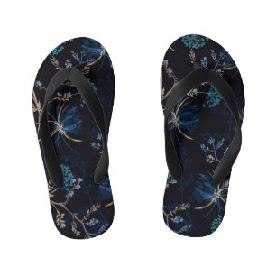 Chinelos Infantis Jardim Escuro: Floral Azul Monotone