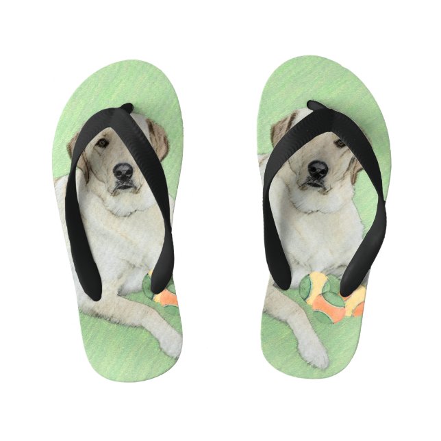 Chinelos Infantis Labrador Amarelo - Impressão de Retriever e Tênis (Pé da cama)