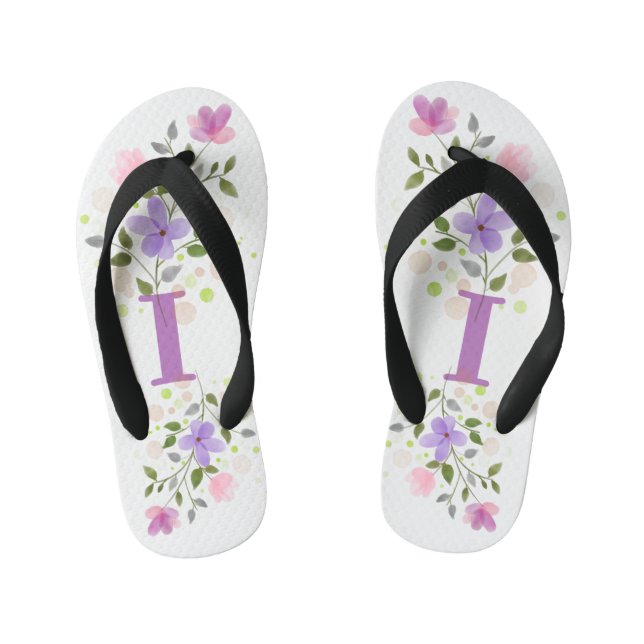Chinelos Infantis Letra inicial I + Design floral (Pé da cama)