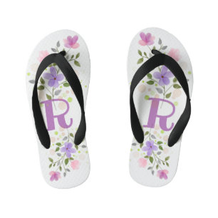 Chinelos Infantis Letra inicial R Plus Design floral