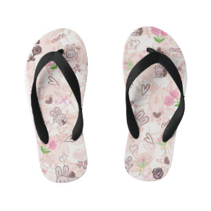 Chinelos Infantis Lindo Coelho Kawaii Japonês e Xadrez Gingham Rosa