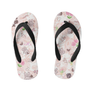 Chinelos Infantis Lindo Coelho Kawaii Japonês e Xadrez Gingham Rosa