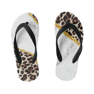 Chinelos Infantis Luxo Interior de Leopardo Mármore Pedra Brilho Mão