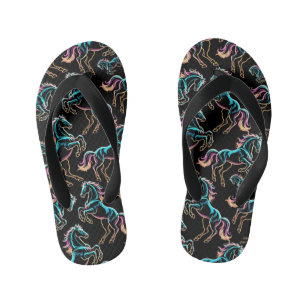 Chinelos Infantis Luz Neon de Cavalo Glitch Estilo Retro