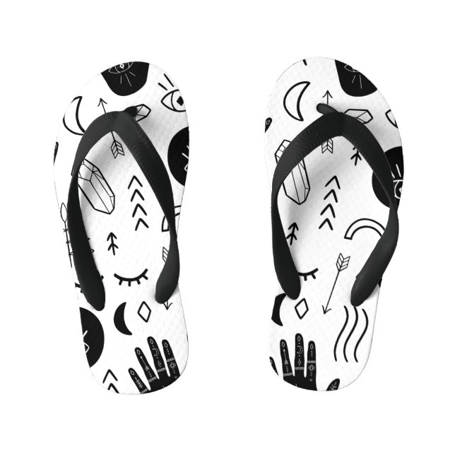 Chinelos Infantis Mãos mágicas, lua, padrão étnico. (Pé da cama)