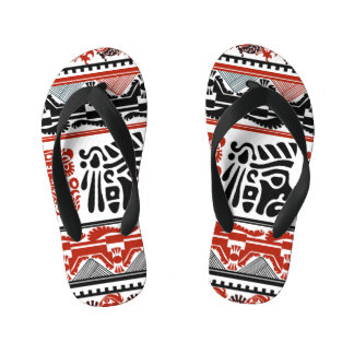 Chinelos Infantis Motivos indianos, vermelho-preto, padrão perfeito.