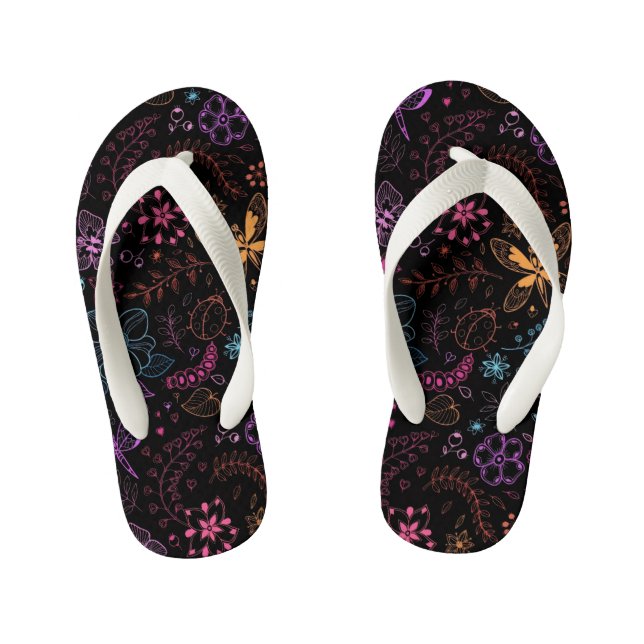 Chinelos Infantis Neon Floral Butterfly Flip Flops (Pé da cama)