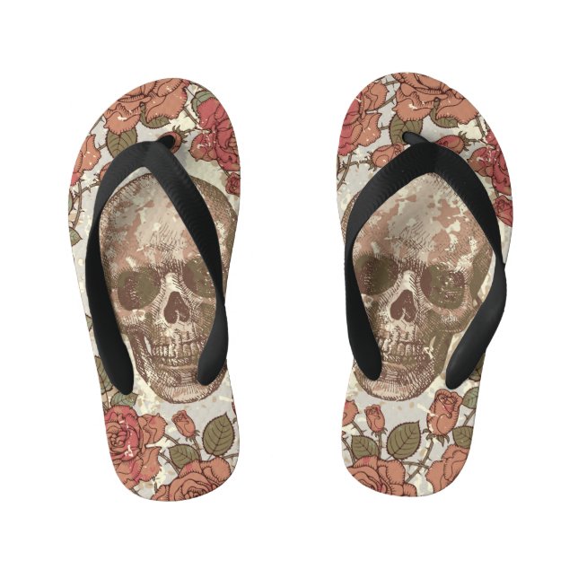 Chinelos Infantis Ornamento de Hulhas e Rosas Retro (Pé da cama)