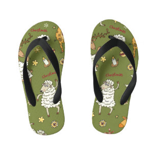 Chinelos Infantis Ovelha de Natal: Ilustração de Vintagem Animal.