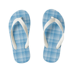 Chinelos Infantis Padrão Abstrato Xadrez Branco Azul