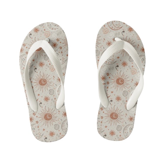 Chinelos Infantis Padrão Boho Sol e Lua (Pé da cama)