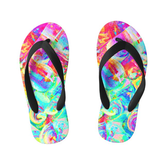 Chinelos Infantis Padrão de Abstração Vívido Colorida (Pé da cama)