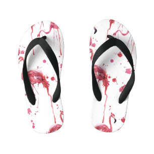 Chinelos Infantis Padrão de aquarela Flamingo, design vibrante.