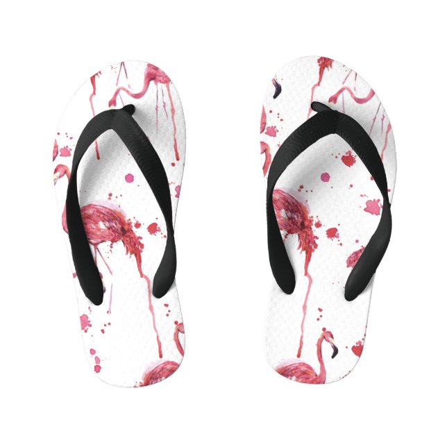 Chinelos Infantis Padrão de aquarela Flamingo, design vibrante. (Pé da cama)