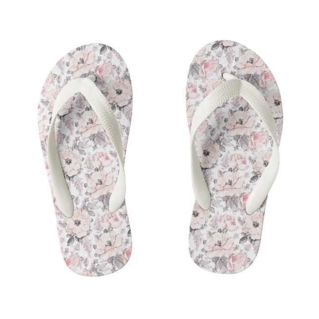 Chinelos Infantis Padrão de cor-de-rosa e Cinza clássico (Pé da cama)
