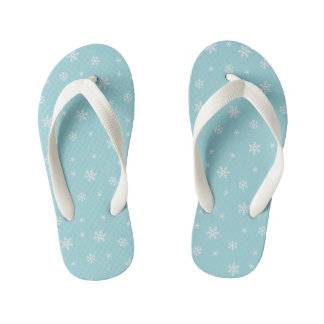 Chinelos Infantis Padrão de Floco de Neve Ciano de Feriado