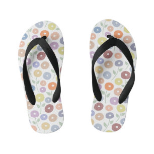 Chinelos Infantis Padrão de Flor Difusa Pastéis em Branco