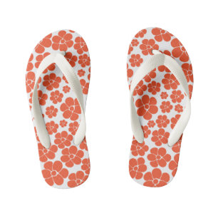 Chinelos Infantis Padrão de Flor - Laranja e Branco