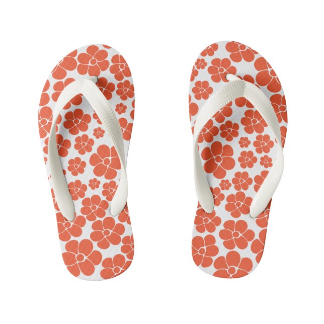 Chinelos Infantis Padrão de Flor - Laranja e Branco (Pé da cama)