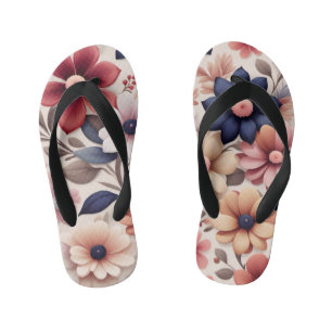 Chinelos Infantis Padrão de flores e folhas cor-de-rosa em negrito