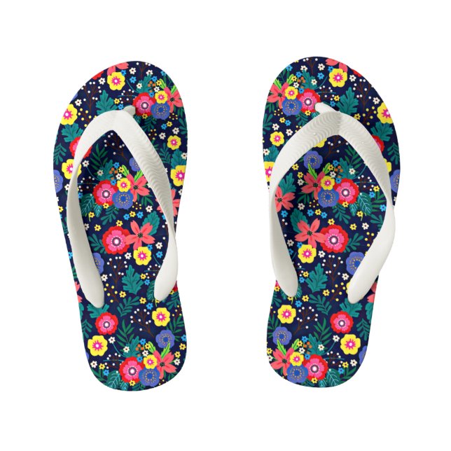 Chinelos Infantis Padrão de Flores e Folhas Decorativas-48675 (Pé da cama)