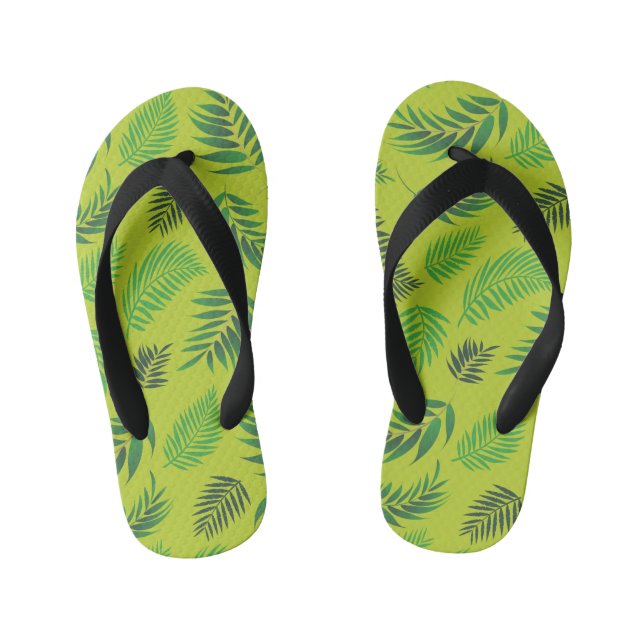 Chinelos Infantis Padrão de Folhas Tropicais 12 (Pé da cama)