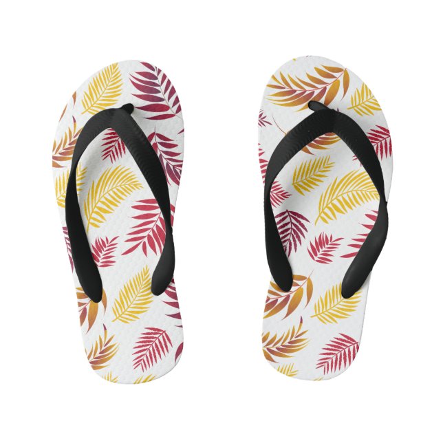 Chinelos Infantis Padrão de Folhas Tropicais 20 (Pé da cama)