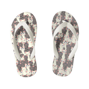 Chinelos Infantis Padrão de gatos brancos e cinzas