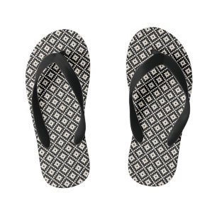 Chinelos Infantis Padrão de Impressão de Bloco de Estilo Aztec Preto
