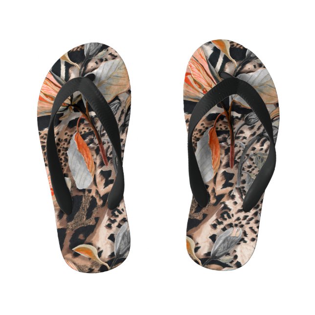 Chinelos Infantis Padrão de Pele Animal Selvagem Africano (Pé da cama)
