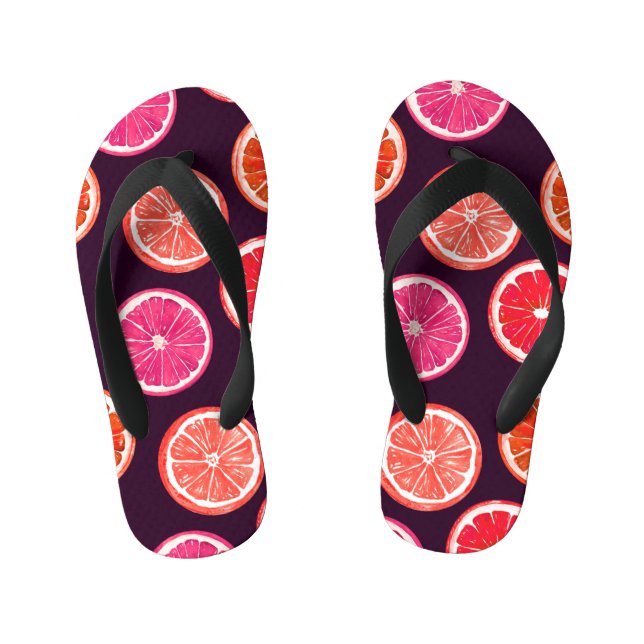 Chinelos Infantis Padrão Escuro De Citros Pintados À Mão (Pé da cama)