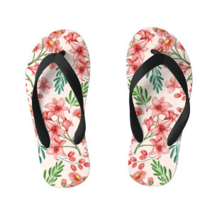 Chinelos Infantis Padrão Floral de Aquarela Pintado à Mão-54098