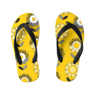 Chinelos Infantis Padrão Floral de Folk Amarelo Simples