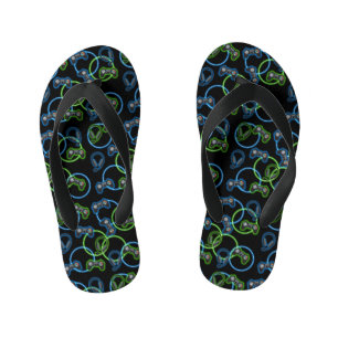 Chinelos Infantis Padrão Neon Azul e Verde de Videojogo