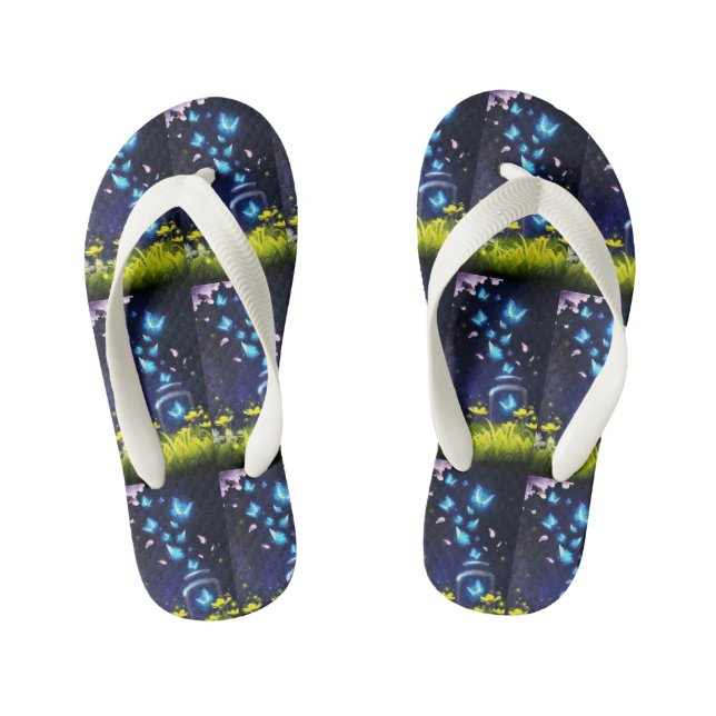 Chinelos Infantis Pair of Blue Butterflies Flip Flops (Pé da cama)