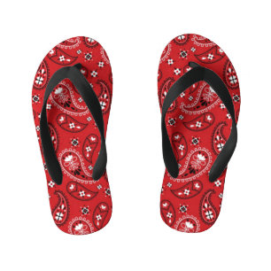 Chinelos Infantis Paisley Pattern com Fundo Vermelho-23214