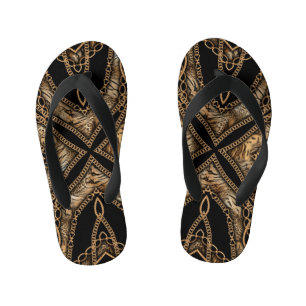 Chinelos Infantis Pele-Leopardo e Cadeia de Joias