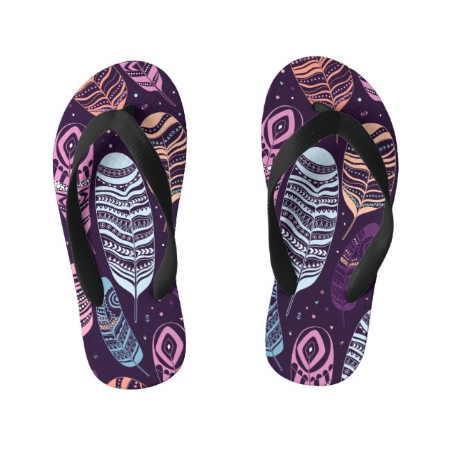 Chinelos Infantis Penas étnicas: padrão preto e branco (Pé da cama)