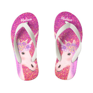 Chinelos Infantis Personalizadas as Garotas do Unicórnio Rosa Glitt
