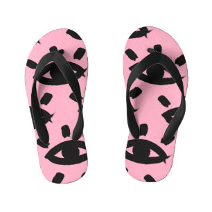 Chinelos Infantis Pincel Aquarela Olhos, Padrão de Esboço.