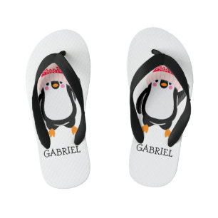 Chinelos Infantis Pinguim de Natal Gelado Personalizado em Chapéu Ve