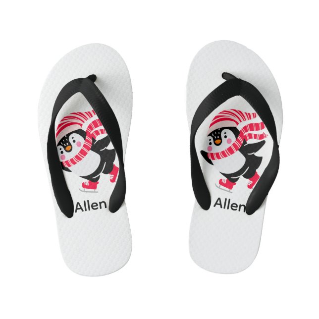 Chinelos Infantis Pinguim de Natal num Chapéu e Escarpo em Skates (Pé da cama)