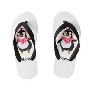 Chinelos Infantis Pinguim Jolly Natal em Scarf com Malgas