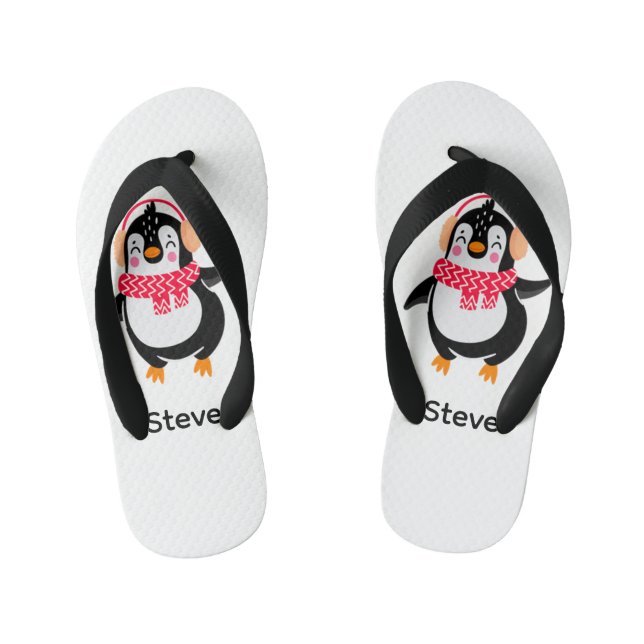 Chinelos Infantis Pinguim Jolly Natal em Scarf com Malgas (Pé da cama)