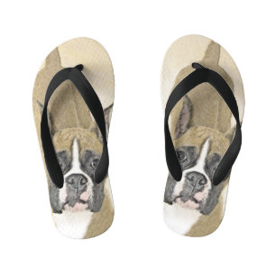Chinelos Infantis Pintura de Boxer - Arte de Cachorro Original Bonit