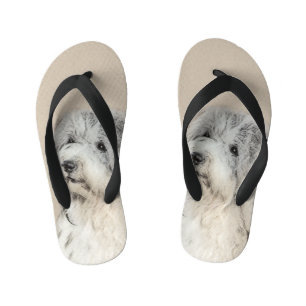 Chinelos Infantis Pintura em Havanês (Dourada Sable) - Arte Origina