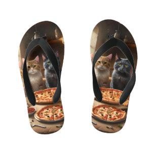 Chinelos Infantis "Pizza Paw-ty: Quatro Gatos Entrando!"