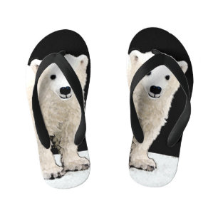Chinelos Infantis Polar Bear Cub Painting - Arte Original