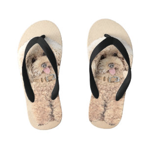 Chinelos Infantis Poodle Miniature Toy Apricot Cream Brown Dog Art