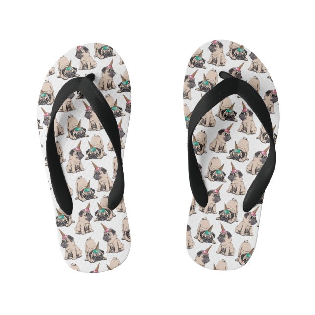 Chinelos Infantis Pugs| Aspiração do padrão Unicórnio (Pé da cama)